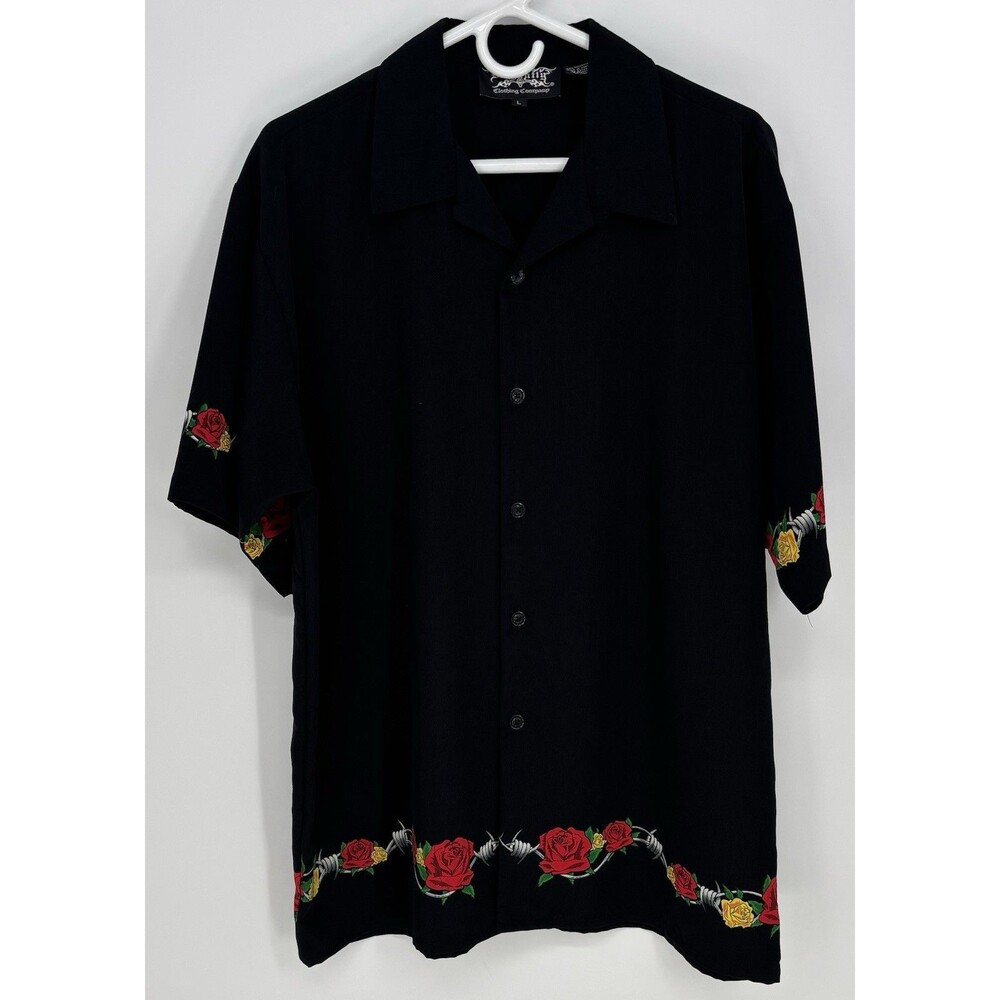 Vintage Y2K Dragonfly Shirt L Black Roses Barbed Wire Rockabilly Tattoo NWOT